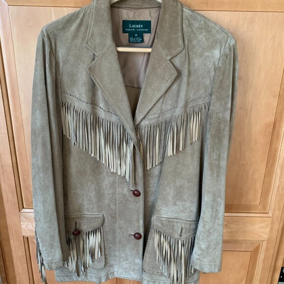 Ralph Lauren Western Suede Fringe Jacket Vntg Size M | Rare Putty Tan Leather M - Picture 6 of 17